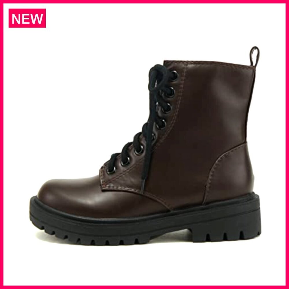 Lug Sole Combat Ankle Boots with Side Zipper, Size 7 - Picture 2 of 5